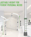 Rock Solid Adjustable Aluminum Toilet Safety Rail For Seniors Delivers Hella Stable Zero Stress Wall Mount showing adjustable height settings.