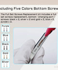 Detail of Total Knockout Complete Screw Set For iPhone 14 Plus with five color options for bottom screws.