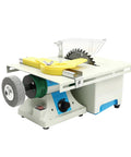 Slick 5 in 1 Bench Grinder Lapidary Machine With 750W Variable Speed features a cutting blade and polishing attachments.