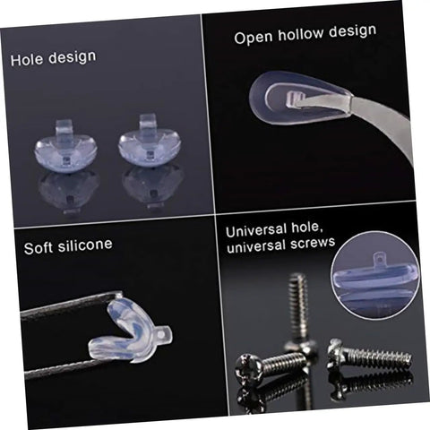 Do It Yourself Eyewear Repair Kit With 15mm Silicone Nose Pads Stainless Steel Screws Replacement Parts for at-home glasses repair