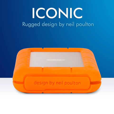 Rugged USB C 4TB Portable External Drive With Drop, Shock, Dust And Rain Resistance for Mac and PC, orange casing, designer text