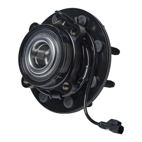 Hella Durable E Coated Front Wheel Hub Assembly 2 Pack For Dodge Ram 5.9L Cummins 4WD 2003 2005 view showing black rust shield and wiring.