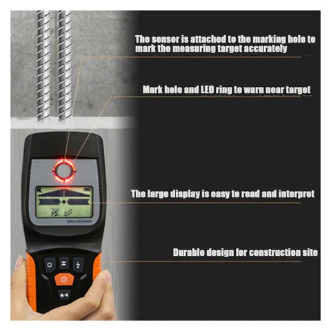 Pro-Grade 3-In-1 Wall Stud Finder Scanner with large display, LED ring, and durable design for accurate scanning of walls.