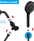 Installation diagram of High Pressure 5 Function Handheld Shower Head With 70 Inch Stainless Steel Hose Matte Black Finish.