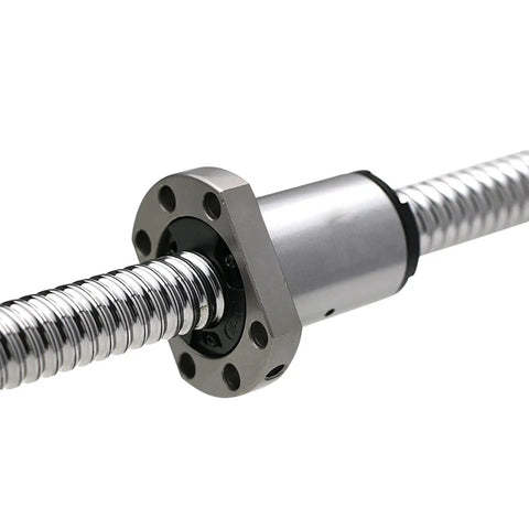 Pro Level 20mm Ball Screw 2800mm Length 10mm Pitch For CNC Linear Motion Rigs close-up of ball screw with flange mount.