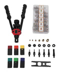 Rivet Nut Tool Kit With 175 Metric Rivet Nuts And 6 Mandrels M3 4 5 6 8 10 Plus Hand Setter displayed with components.