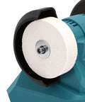 Close-up of the corundum wheel on the Heavy Duty Mini Bench Grinder With Full Throttle Copper Motor For fast sharpening.