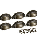 Top Shelf Vintage Bronze Cup Pulls For Kitchen Cabinets And Dressers Featuring Heavy Carbon Steel Build With Flawless 3.9 Length And 1.77 Width For A Killer 6 Pack Furniture Refresh including six pulls and screws.