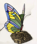 Tiffany Style Butterfly Table Lamp With Stained Glass Multicolor Night Light Blue Glass Accent For Living Room Or Bedroom