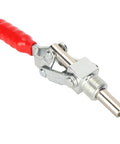 Push Pull Toggle Clamp With Iron And Plastic Build, Heavy Duty 136 Kg Holding Force, Arrow Storage Case, Workholding Tool For Testing Jigs, Welding, Crosscut Sled Setup, Equipment Installation, And Home Decor Projects. Red-handled iron and plastic push-pull toggle clamp with threaded rod