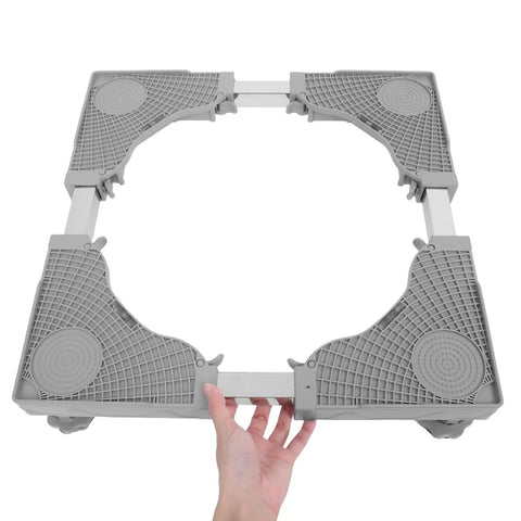 Heavy Duty Adjustable Washer And Dryer Stand With Locking Swivel Casters Super Tough Industrial Build shown from above with hand holding