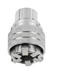 3/8 Inch Drive Socket Ratchet Wrench Set Two Piece Heavy Metal Tool Kit Grease Monkey Approved close-up of ratchet head with knurled grip