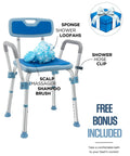 Heavy Duty Shower Chair With Arms And Back For Inside Shower, Safe Bath Bench with bonus items, stable ladder leg design