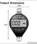Digital Durometer Hardness Tester For Rubber Silicone And Plastic With 0-100 HD Scale Lightweight ABS Body Portable With Storage Case For Easy On Site Testing dimensions view, 3.3in tall