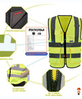 Five Pack Hi Vis Construction Vests Size XXL With 7 Pockets And 360 Degree Reflective Strips Lightweight 100 Percent Polyester
