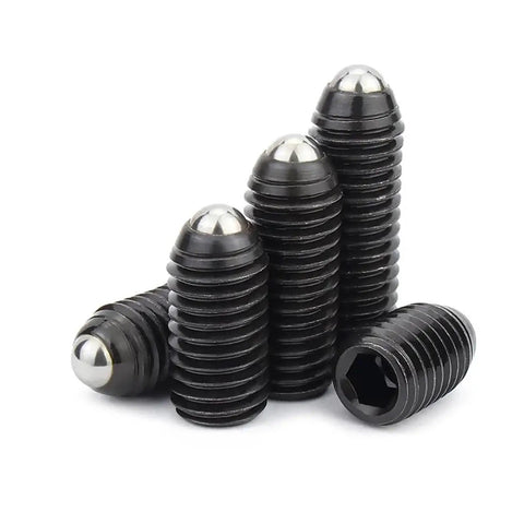 Real Deal Spring Ball Plunger Set Screws M5X20mm Grade 12.9 Black Steel Hex Socket Allen Drive 20 Piece Heavy Duty Kit showing M5x20mm plungers with a rounded tip.