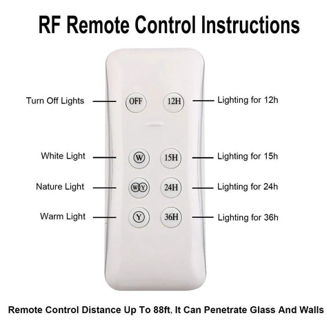 JUDYSSY Solar Flood Lights Led Solar Light remote control showing functions for various lighting durations.