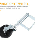 Heavy Duty Spring Loaded Gate Caster Steel Wheel With Shock Absorbing Track Roller That Rolls Like Butter And Makes Metal Gate Installation A Total Breeze On Rough Ground, close-up view showcasing steel and rubber materials.