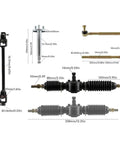 Dimensions and components of Beefed Up Complete 30 Inch Rear Axle And 48V 1000W Electric Differential Motor With 6 Inch Tires Front Steering Battery For Go Kart Ultimate Off Road Power Kit All Terrain Performance