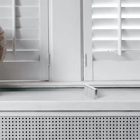 Tough As Nails Shutter Tilt Rod Staples Heavy Gauge Steel window repair hardware kit with metallic staples on a windowsill.