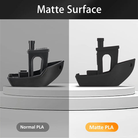 Comparison of 3D printed boat models in normal PLA and Top Shelf Matte 3D Printer PLA Filament with matte finish.