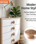 Handmade Boho Wood Cabinet Knobs 4 Pack Dope Mushroom Round Pulls with M4 Screws on modern dresser with plant and lamp