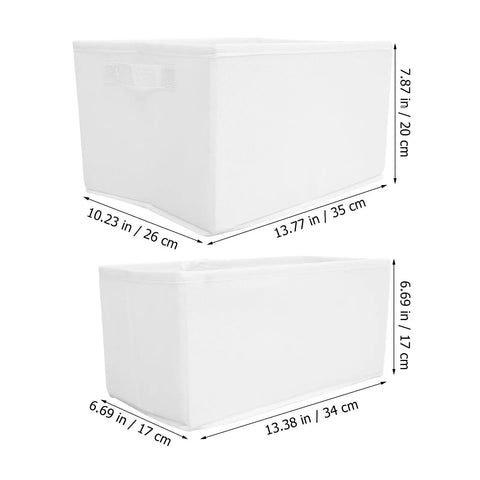 Slick Underwear Drawer Organizer With Divided Compartments For Bras Socks And Clothes To Keep Your Closet Neat And Legit A Versatile Large Capacity Storage Box, white fabric bins displayed in two sizes.