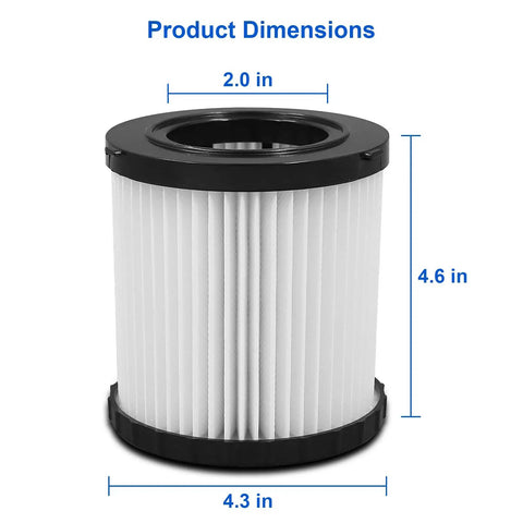 Pro Grade Washable Vacuum Filter Set Four Pack dimensions: 4.6 in height, 2.0 in top diameter, 4.3 in base diameter