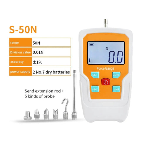 Digital Force Gauge And Portable Push Pull Tester, Built Tough Spring Dynamometer with digital display and probes for load testing.