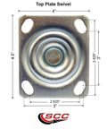 Heavy Duty 316 Stainless Steel Caster Set featuring 4-inch solid polyurethane wheels top plate swivel measurements.
