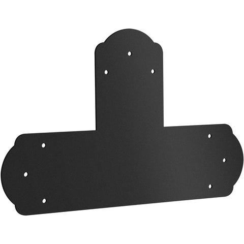 Heavy Duty 6x6 T Bracket Set Eight Black Powder Coated 16 Gauge Steel T Mending Plates Post To Beam Connector With Screws Flat Tie Joint Repair For Wood Furniture And Structural Repairs showing a single black bracket.