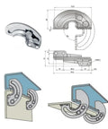 Hidden Sliding Hinge Set, 2 Pack, 90 Degree Stop Limit, Carbon Steel Arc Slide Locks diagram and installation angles