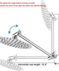 Adjustable Shower Arm Universal Connection And 11 Inch Extension Arm With Tilt showing dimensions and angles