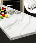 Kitchen counter with Large White Marble Contact Paper For Countertops Waterproof Self Adhesive Marble Peel And Stick Wallpaper