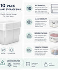 Clear Plastic Storage Bins With White Snap On Lids Set Of Ten Six Quart Capacity stackable bins for shoes and crafts in versatile storage options.