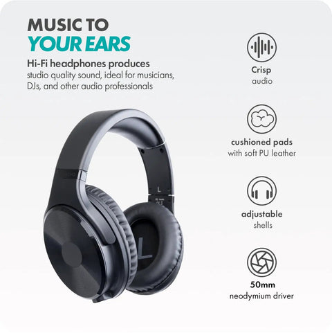 Universal Cardioid Condenser Microphone Packed With MDX-1 2x2 Audio Interface Featuring Quality Studio Headphones with cushioned ear pads.