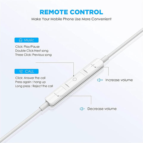 Close-up of USB-C Earbuds remote showing buttons for music and calls, compatible with iPhone 17 16 15 Pro Max Plus and USB-C devices.