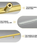 Close-up of 12 Pack 8 Inch Gold Cabinet Pulls with 5 Inch Center Holes Stainless Steel Modern Brushed Finish showing thickened base, precise thread, and smooth handle texture.
