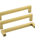 Modern Square Brushed Brass Drawer Pulls With Five Inch Hole Center And Durable Steel Body Kitchen Cabinet Handles in three sizes