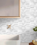 Marble Peel And Stick Backsplash For Kitchen, Thick Self Adhesive Wall Tiles You Can Stick On, No Grout Needed, shown behind sink