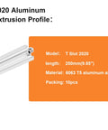 Pro Level 2020 Aluminum Extrusion White T Slot Linear Rail Kit 250mm with 6063 T5 aluminum alloy for 3D printer rigs.