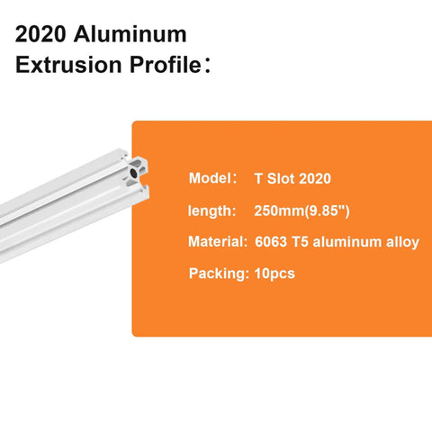 Pro Level 2020 Aluminum Extrusion White T Slot Linear Rail Kit 250mm with 6063 T5 aluminum alloy for 3D printer rigs.