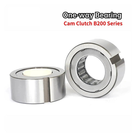 Heavy Duty Cam Clutch Needle Roller One Way Bearing With Keyway for Industrial Gearboxes, B200 Series, polished steel finish.