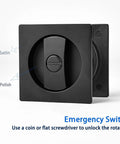 Pocket Door Privacy Lock 2 Pack With Flush Handles And Recessed Knob 2 3 8 Backset Fits 1 3 8 To 2 3 16 Door Thickness Left Or Right Handed Matte Black Square Edge Pull Included For Bed And Bath Privacy showing matte black emergency switch.