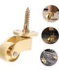 4-Pack Brass Heavy Duty Furniture Casters Gliding Smooth As Silk With 360 Swivel Capability To Move Heavy Loads Across Floors Effortlessly While Protecting Surfaces With Durable Rubber Pads close-up of a brass caster wheel with screw mount.