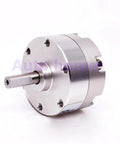 Premium Single Vane Rotary Actuator Double Shaft Pneumatic Air Cylinder with silver metallic finish and straight shaft design.