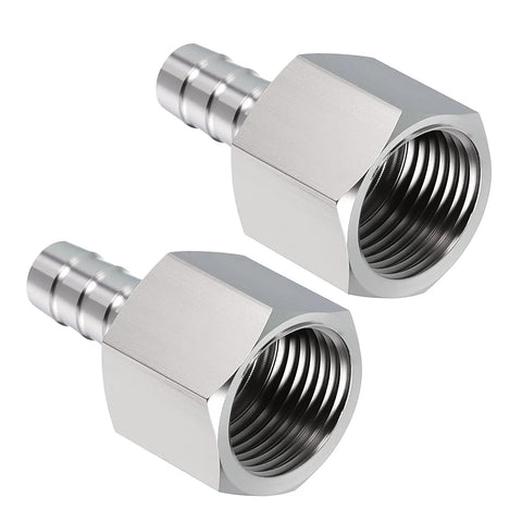 Pack of 2 Stainless Steel Hose Barb Fittings 3/8 Inch to 1/2 Inch NPT Female, Built to Last, Heavy Duty, Corrosion Resistant, Indoor Outdoor Use