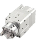 Heavy-Duty Angular Rotary Actuator And Air Gripper Featuring MRHQ20D Pneumatic Cylinder, silver metal body with dual grips.