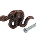 Snake Shaped Cabinet Knob in Zinc Alloy with Ancient Red Bronze Finish, Animal Theme Hardware, shown with screw, size 52x27x24mm