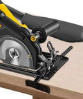 Heavy Duty Angle Grinder Bracket With Integrated Dust Collection System For Smooth Bevel Adjustments Up To Forty Five Degrees mounted on wood workbench.
